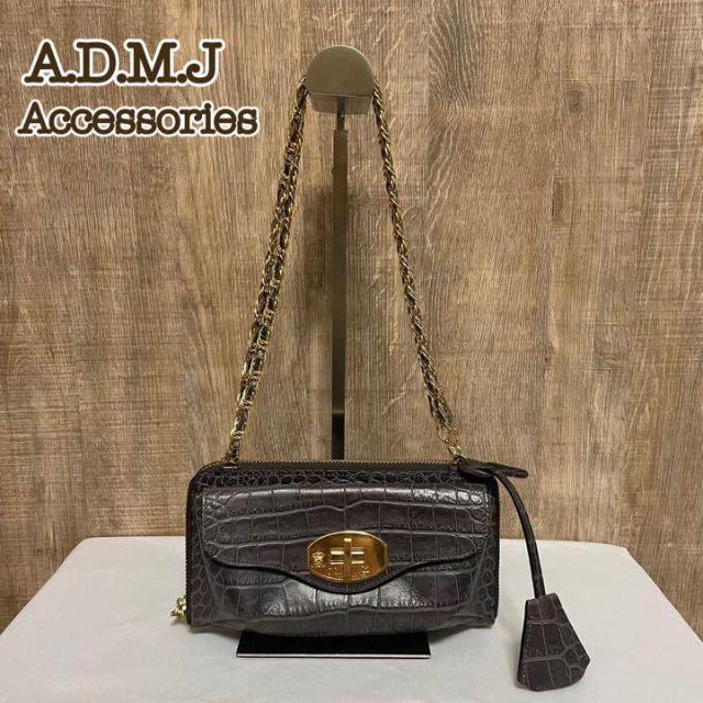 A.D.M.J　アクセソワ　クロコ型押し　チェーンウォレット　ショルダーバッグ