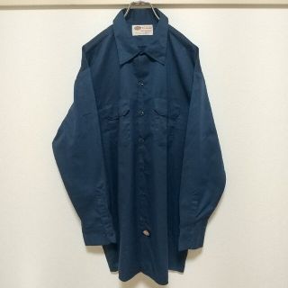 ディッキーズ(Dickies)のディッキーズ長袖 ワークシャツ ネイビー 古着 ビックシルエット XL 美品(シャツ)