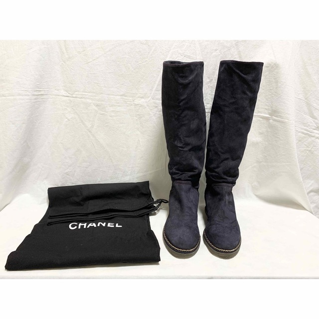 希少 美品 シャネル スエード ロングブーツ 37 1/2 24~24.5cm