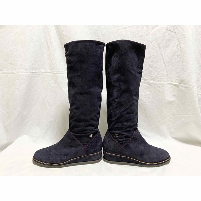 希少 美品 シャネル スエード ロングブーツ 37 1/2 24~24.5cm