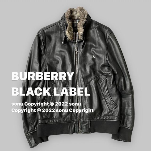 BURBERRY BLACK LABEL - BURBERRYバーバリー ロゴ刺繍 襟ファー レザー ...