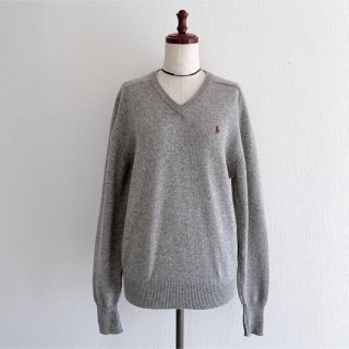 ポロラルフローレン(POLO RALPH LAUREN)のPOLO Ralph Lauren ポニーロゴ刺繍 Vネックニット グレー M(ニット/セーター)