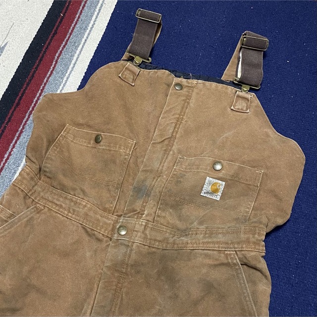 carhartt(カーハート)の90s 古着 カーハート メキシコ製 ロゴ ダック地 ダブルニー キルティング レディースのパンツ(サロペット/オーバーオール)の商品写真