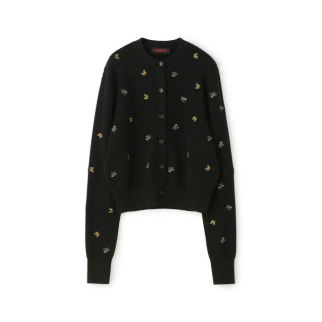 CABaN コットンカシミヤ エンブロイダリークルーネックカーディガン 黒