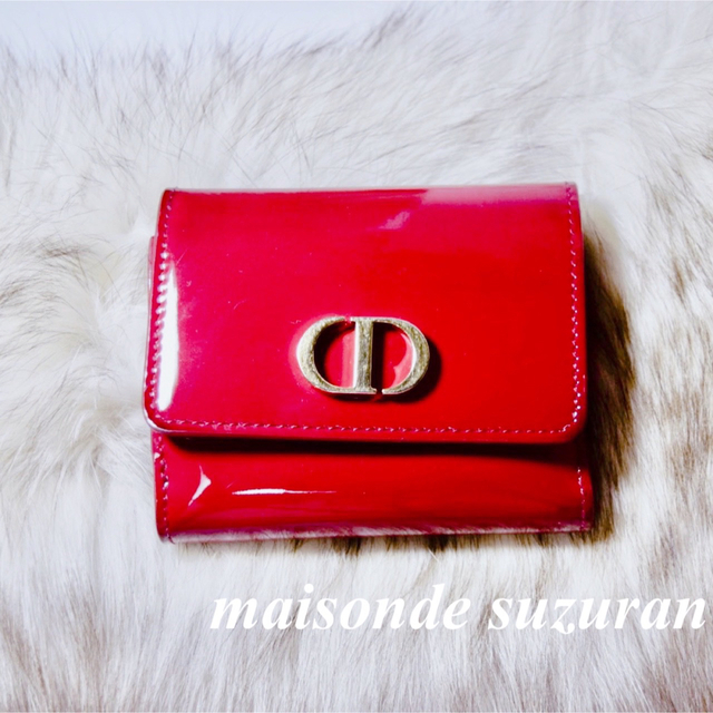 正規品 レディーディオール Dior 折り財布 黒 エナメル
