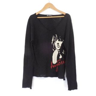 ヒステリックグラマー(HYSTERIC GLAMOUR)の美品 HYSTERIC GRAMOUR ヒステリックグラマー Vネックカットソー ブラック FREE コットン100％ 長袖 薄手 ガール Tシャツ ロンT トップス レディース AU1169A58 (Tシャツ(半袖/袖なし))