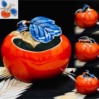 希少品　柿右衛門　十一代　大きめ　染錦柿形　柿絵マーク　置物　1客　時代物(陶芸)