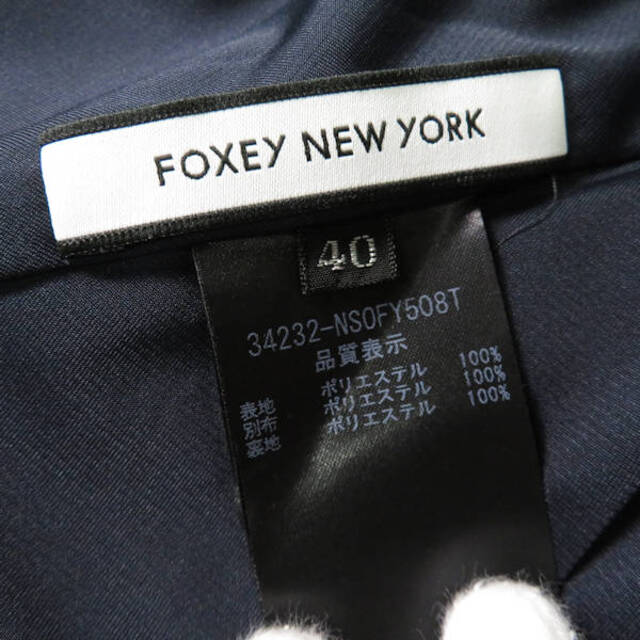 美品 FOXEY NEW YORK フォクシー Square Lace Dress 34232 ワンピース ネイビー系 40 ポリエステル100％  スクエア レースドレス レディース AY2941A58
