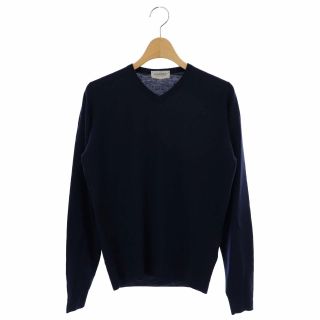 ジョンスメドレー(JOHN SMEDLEY)のジョンスメドレー Vネックニット カットソー プルオーバー 長袖 S ネイビー(ニット/セーター)