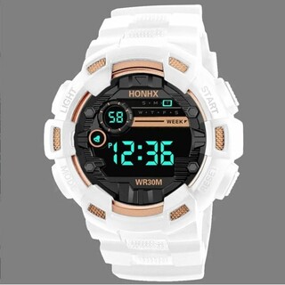 LED デジタル多機能 メンズ レディース&ボーイズ ガールズ 新品 腕時計 白(腕時計)
