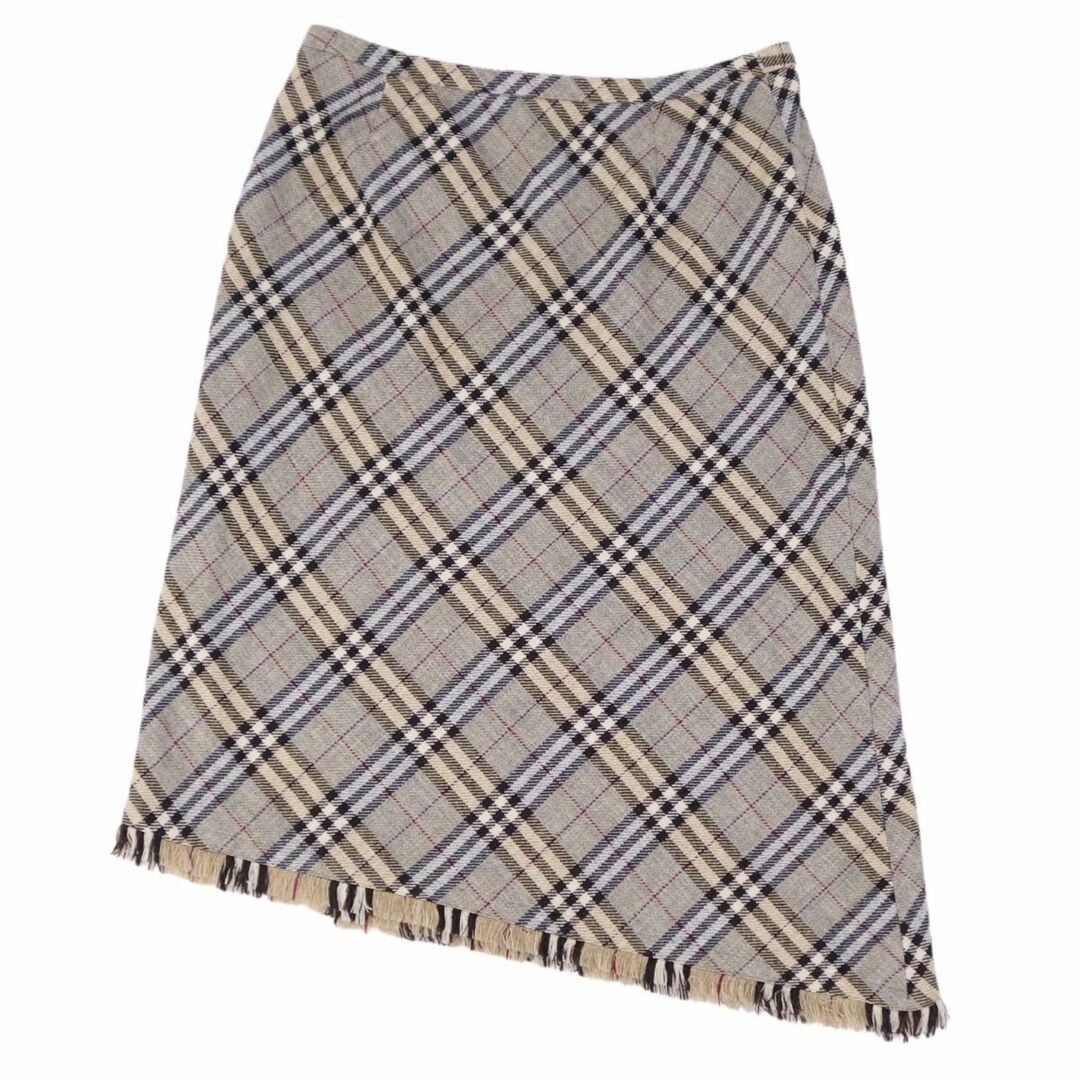 BURBERRY(バーバリー)の美品 バーバリー ロンドン BURBERRY LONDON スカート ロングスカート フリンジ チェック柄 ウール ボトムス レディース 17(XL相当) ブラウン/ブラック レディースのスカート(ひざ丈スカート)の商品写真