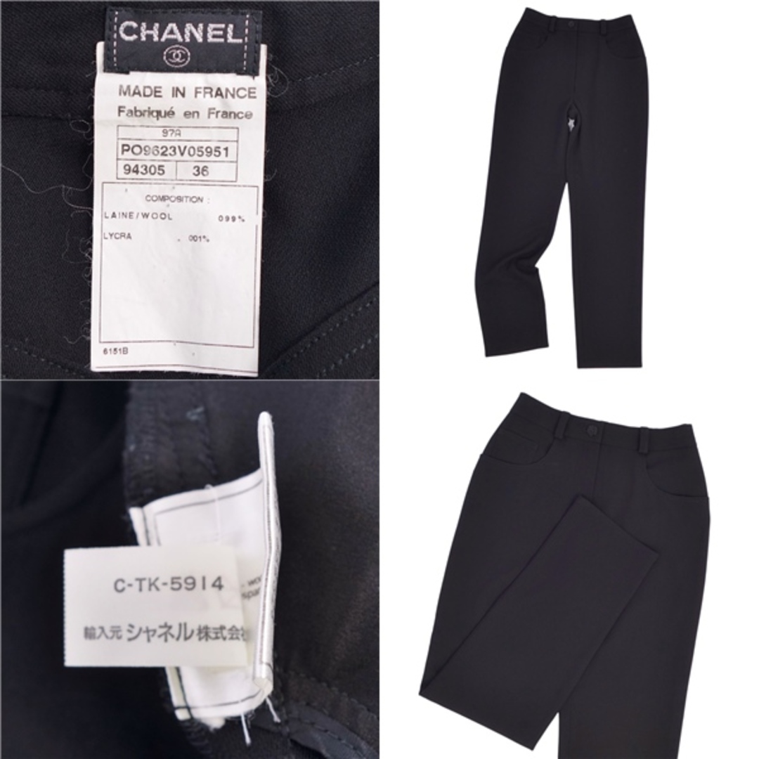 CHANEL(シャネル)の美品 Vintage シャネル CHANEL 97A パンツ ロングパンツ スラックス 無地 ウール ボトムス レディース 36(S相当) ブラック レディースのパンツ(その他)の商品写真