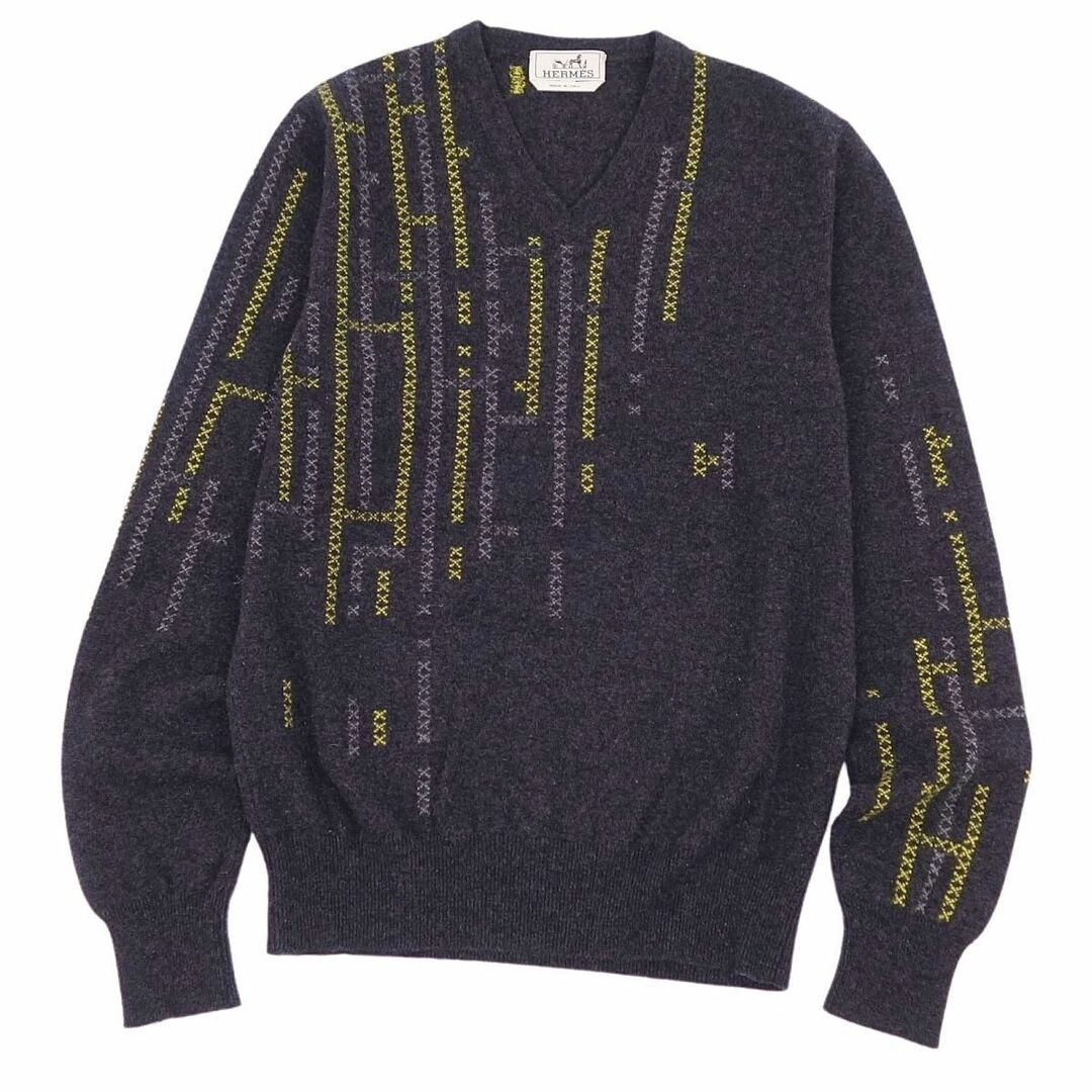 美品 エルメス HERMES ニット セーター 19AW カシミヤ100% 総柄 Hロゴ