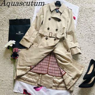 アクアスキュータム(AQUA SCUTUM)の【美品】Aquascutum ロングトレンチコート ライナー付き 6F ベージュ(トレンチコート)