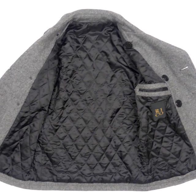 Pコート 本革 メンズ ダブル 黒 グレー M キルティング 牛革 X6747 メンズのジャケット/アウター(ピーコート)の商品写真