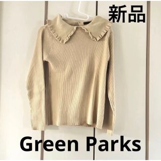 グリーンパークス(green parks)の新品☆グリーンパークス　襟付きコットンニットプルオーバー(ニット/セーター)