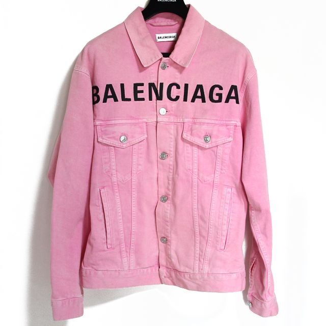 爆売り！ Balenciaga - バレンシアガ 594386 ピンク ロゴ Gジャン デニムジャケット ピンク Gジャン+デニムジャケット