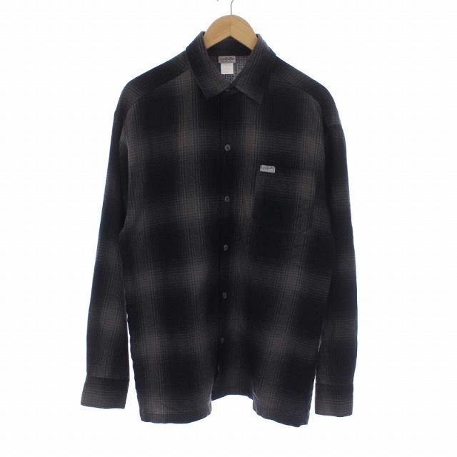CALTOP オンブレチェックシャツ 長袖 S 黒 ブラック グレー 2000