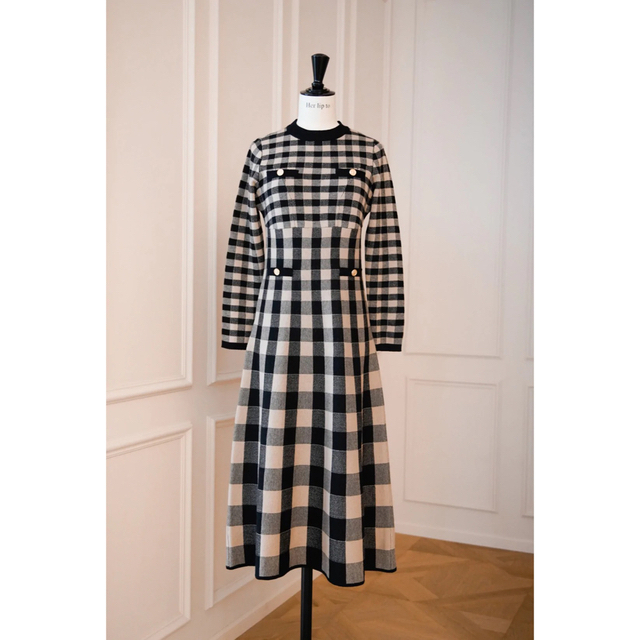 Her lip to(ハーリップトゥ)の【新品】Plaid Jacquard Knit Dress S レディースのワンピース(ひざ丈ワンピース)の商品写真