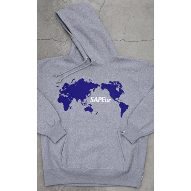 SAPEur WORLD MAP HOODIE XL 試着程度 タグ付き　グレー