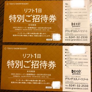 グランデコ　リフト1日券　2枚(スキー場)
