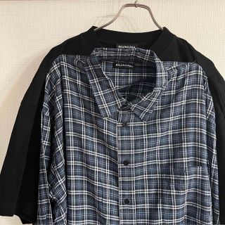 確実正規品 バレンシアガ Tシャツドッキング長袖チェックシャツ