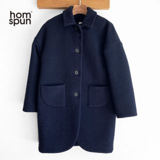 美品　ホームスパン　homspun カシュクールワンピース紺