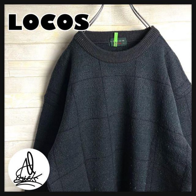 《New Wool100%》ロコス　ニットセーター　Ｌ☆ダークグレー　チェック柄