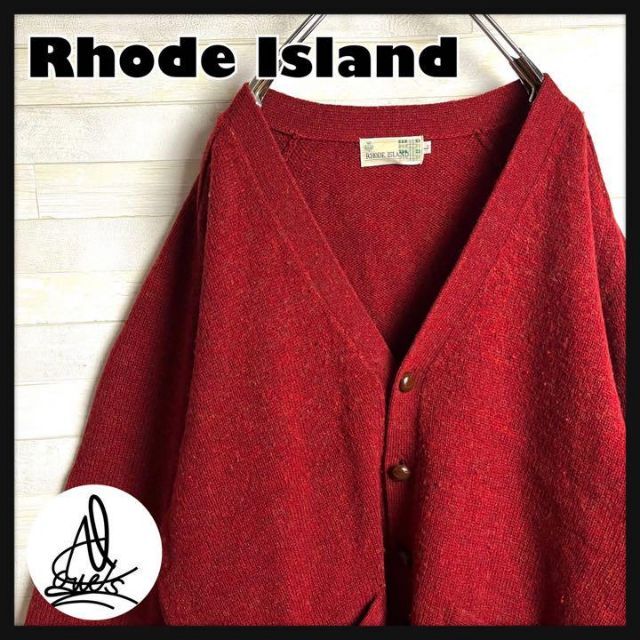 《ウール100%》ロードアイランド　カーディガン　Ｌ☆レッド　赤　ポケット
