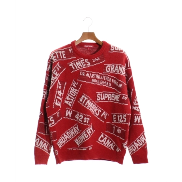 Supreme シュプリーム ニット・セーター M 赤x白(総柄) 【古着】【中古