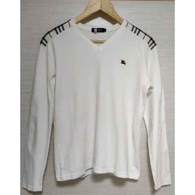 【美品】バーバリーブラックレーベルVネックTシャツ　白　Size2(M相当)