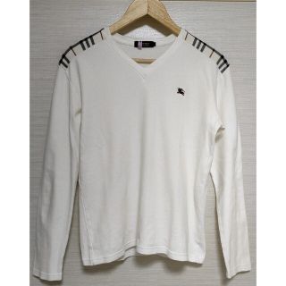 バーバリーブラックレーベル(BURBERRY BLACK LABEL)の【美品】バーバリーブラックレーベルVネックTシャツ　白　Size2(M相当)(シャツ)