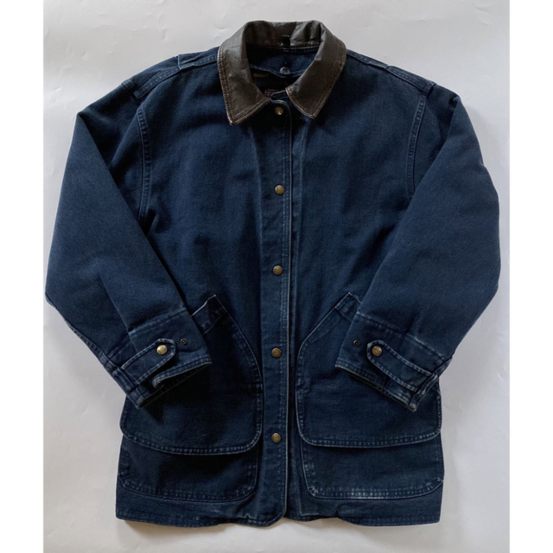 WOOLRICH(ウールリッチ)のWOOLRICH米国製レザー襟デニムハンティングジャケットMブランケットライナー メンズのジャケット/アウター(カバーオール)の商品写真