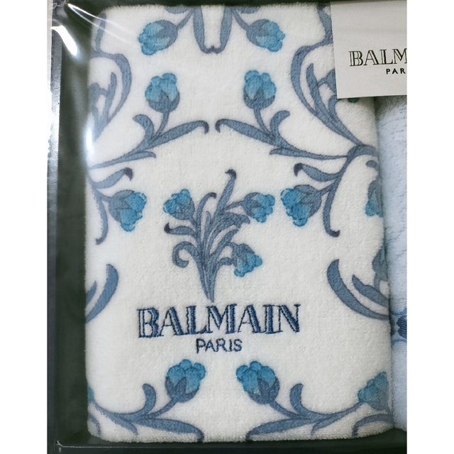 BALMAIN(バルマン)の【新品·未使用】BALMAIN フェイスタオル　ブルー　花柄　２枚組 インテリア/住まい/日用品の日用品/生活雑貨/旅行(タオル/バス用品)の商品写真