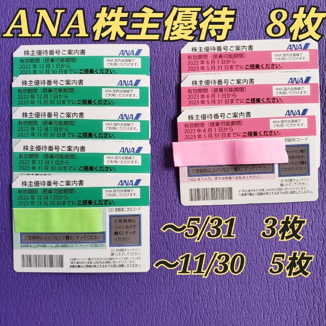 ANA(全日本空輸)(エーエヌエー(ゼンニッポンクウユ))のANA 株主優待券8枚 チケットの優待券/割引券(その他)の商品写真