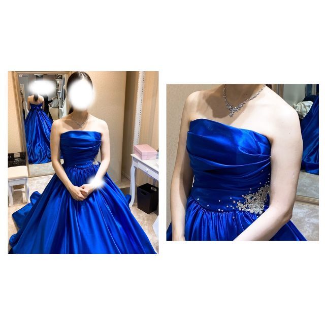 贈る結婚祝い 使用１回 ブルー 青 カラードレス 美品 ウエディング 結婚式 クリーニング済 ウェディングドレス