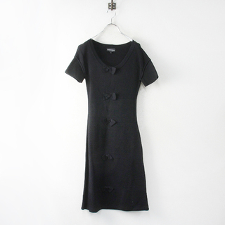 国内 EMPORIO ARMANI エンポリオ アルマーニ リボン装飾 ニットワンピース 42/ブラック ドレス【2400013160612】(その他)