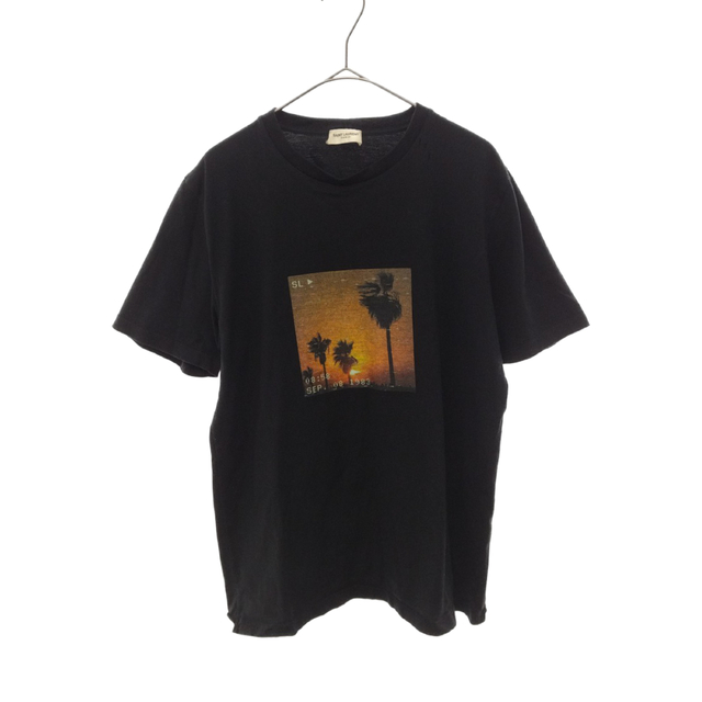 メージ Saint Laurent - SAINT LAURENT PARIS サンローランパリ 21SS VHSサンセットプリント ダメージ加工半袖Tシャツ ブラック 646354