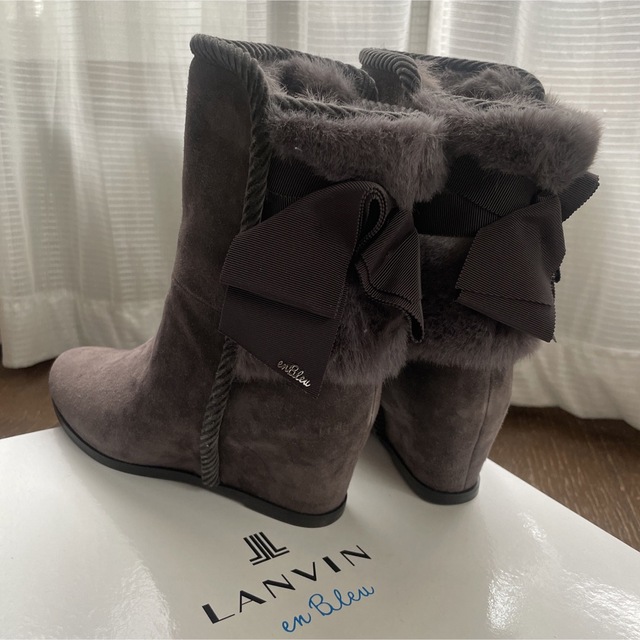 新品未使用・LANVIN en Bleu インヒール バックリボンブーツ グレー