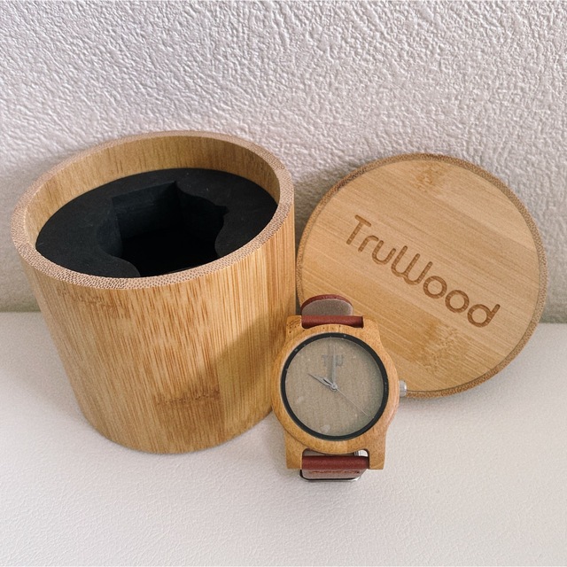 TruWood ミニマル木製腕時計 竹とレザーストラップ レディース腕時計