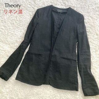 セオリー(theory)のセオリー Theory ノーカラージャケット リネン混 ブラック 大きいサイズ(テーラードジャケット)