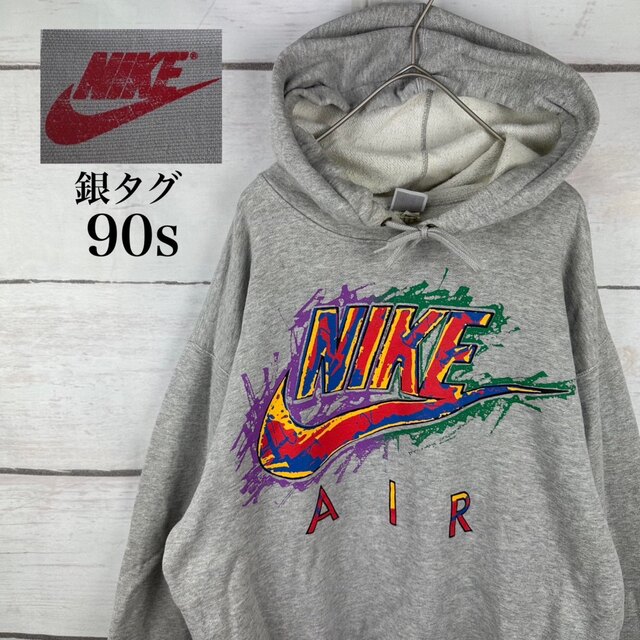 90s 古着 NIKE ナイキ　銀タグ　スウェットパーカー　ペイントデカロゴ | フリマアプリ ラクマ