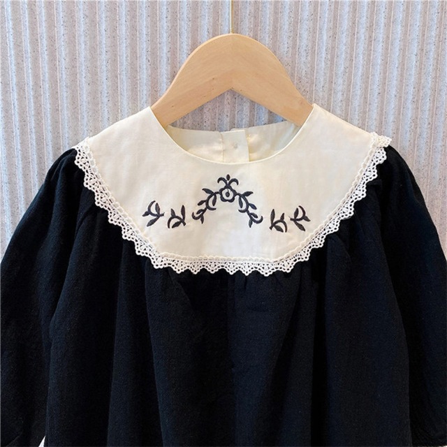 ❤️ ワンピース 襟 黒 ドレス 刺繍 ブラック フォーマル 韓国 海外 子供服 キッズ/ベビー/マタニティのキッズ服女の子用(90cm~)(ワンピース)の商品写真