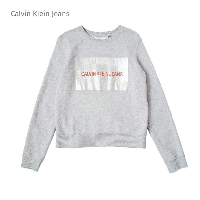 Calvin Klein(カルバンクライン)の美品 カルバンクラインジーンズ ボックスプリント スウェット ロゴ グレー レディースのトップス(トレーナー/スウェット)の商品写真