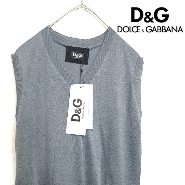 【未使用/タグ付/シルク100%】D&G ニットベスト 薄手 グレー S