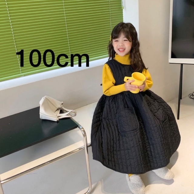 キルトのジャンパースカート　ブラック100cm キッズ/ベビー/マタニティのキッズ服女の子用(90cm~)(ワンピース)の商品写真