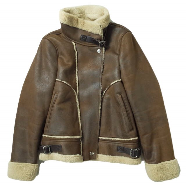 ZARA ザラ Faux Mouton Jacket フェイクムートンジャケット 5070/215/700 XS ブラウン ボア ライダース  スタンドカラー ブルゾン アウター【中古】【ZARA】 | フリマアプリ ラクマ