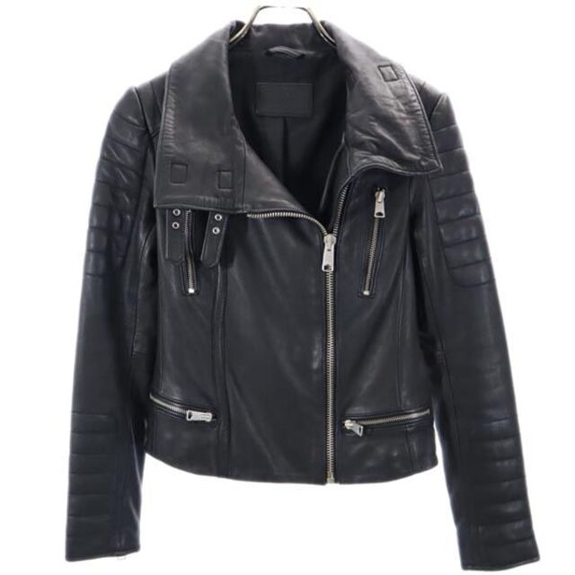 オールセインツ 羊革 レザージャケット UK2 黒 ALLSAINTS 本皮 レディース   【230115】35cm袖丈