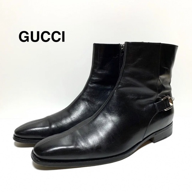 新品GUCCI グッチサイドジップレザーブーツ-