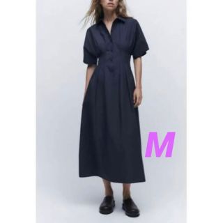 ザラ(ZARA)の【新品・未使用】ZARA プリーツ入り ミディ丈 ワンピース M(ロングワンピース/マキシワンピース)